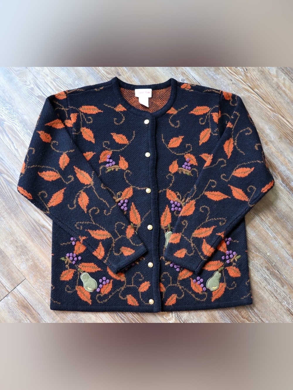 Vintage Crystal Kobe Pear Grape 3D Applique Cardigan Sweater Cottagecore Women S